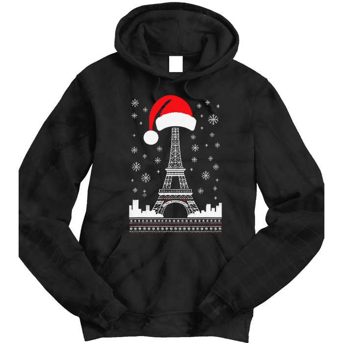 Eiffel Tower Santa Hat Funny Vintage Paris Ugly Christmas Tie Dye Hoodie