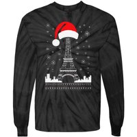 Eiffel Tower Santa Hat Funny Vintage Paris Ugly Christmas Tie-Dye Long Sleeve Shirt