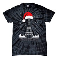 Eiffel Tower Santa Hat Funny Vintage Paris Ugly Christmas Tie-Dye T-Shirt