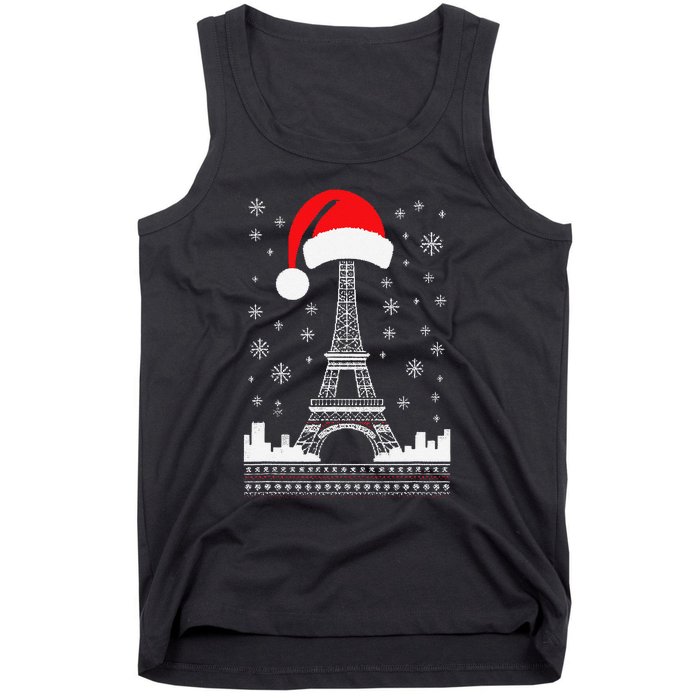 Eiffel Tower Santa Hat Funny Vintage Paris Ugly Christmas Tank Top