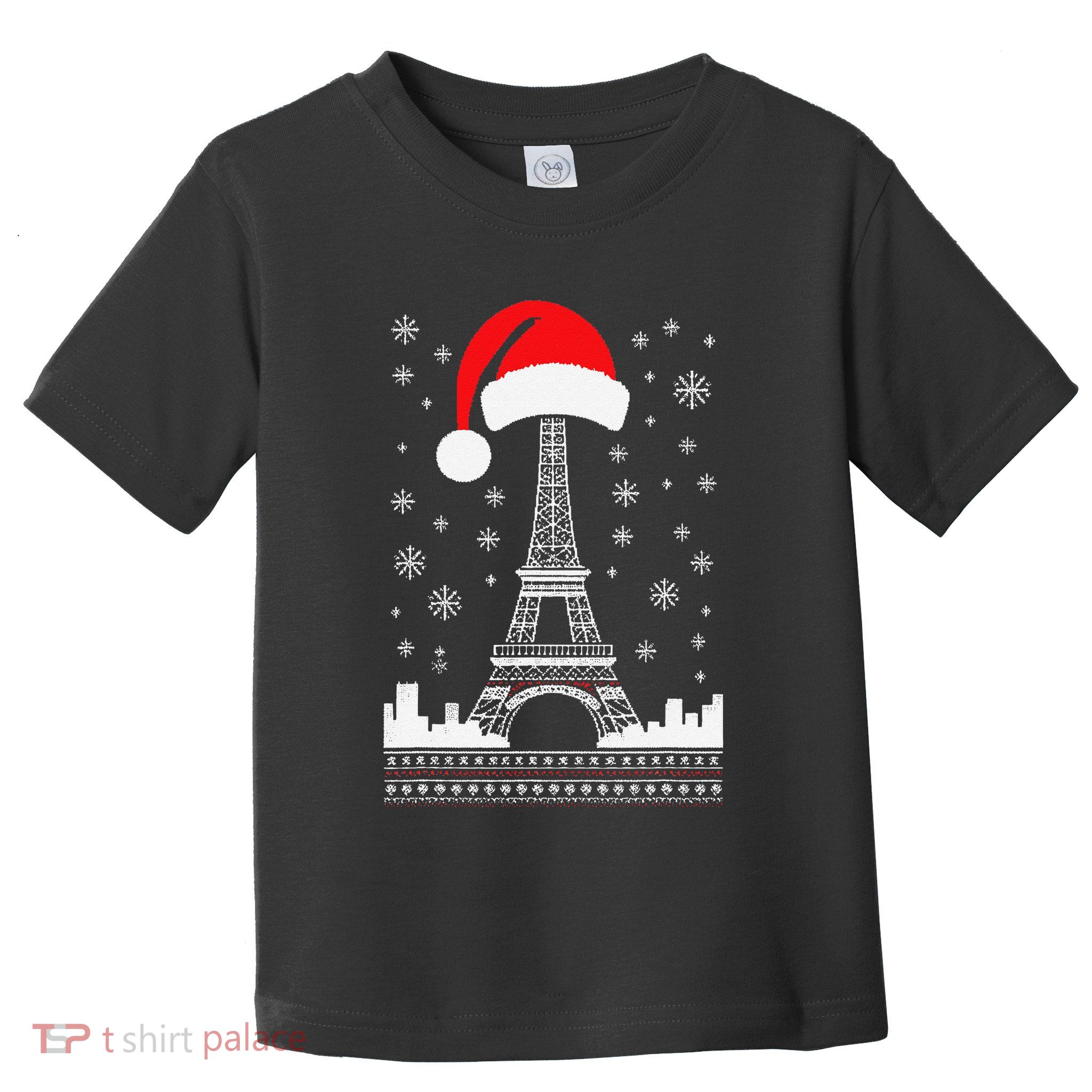 Eiffel Tower Santa Hat Funny Vintage Paris Ugly Christmas Toddler T-Shirt