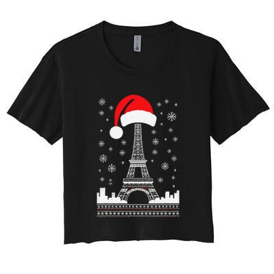 Eiffel Tower Santa Hat Funny Vintage Paris Ugly Christmas Crop Top