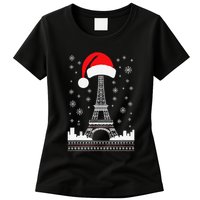 Eiffel Tower Santa Hat Funny Vintage Paris Ugly Christmas Womens T-Shirt
