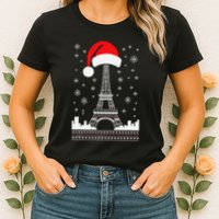 Eiffel Tower Santa Hat Funny Vintage Paris Ugly Christmas Womens T-Shirt