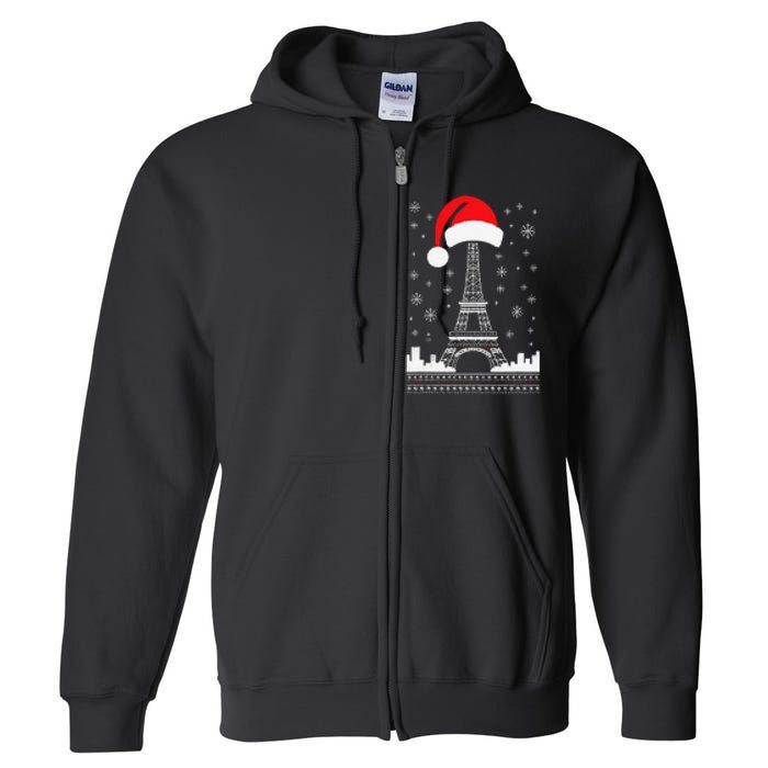 Eiffel Tower Santa Hat Funny Vintage Paris Ugly Christmas Full Zip Hoodie