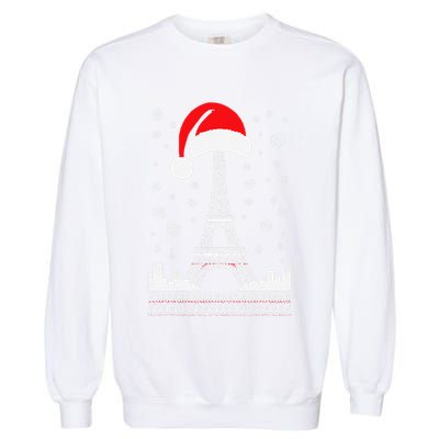 Eiffel Tower Santa Hat Funny Vintage Paris Ugly Christmas Garment-Dyed Sweatshirt