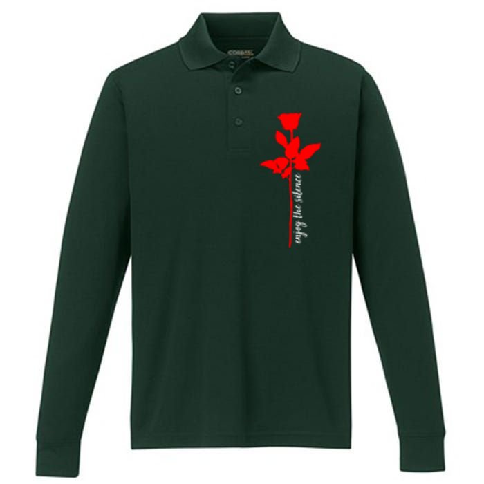 Enjoy The Silence Rose Flower Performance Long Sleeve Polo