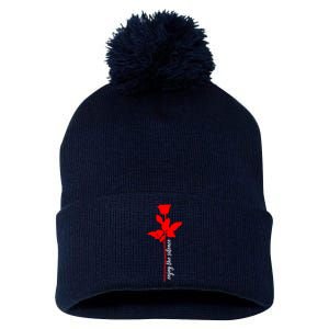 Enjoy The Silence Rose Flower Pom Pom 12in Knit Beanie