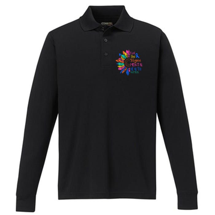 End The Stigma Mental Health Matters Mental Awareness Performance Long Sleeve Polo