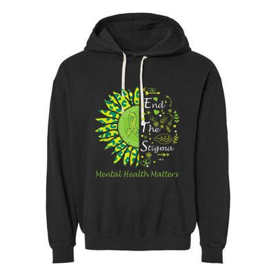 End The Stigma Mental Health Matters Ribbon Awareness Gifts Garment-Dyed Fleece Hoodie