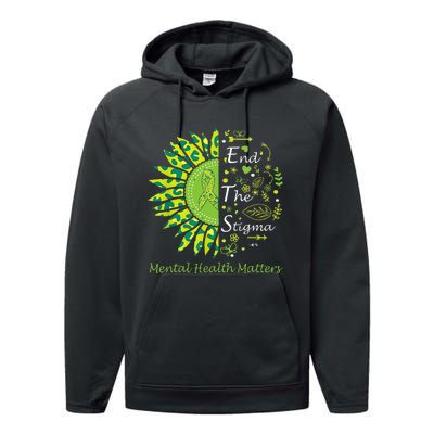 End The Stigma Mental Health Matters Ribbon Awareness Gifts Performance Fleece Hoodie