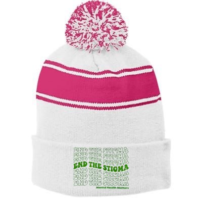 End The Stigma Mental Health Matters Stripe Pom Pom Beanie