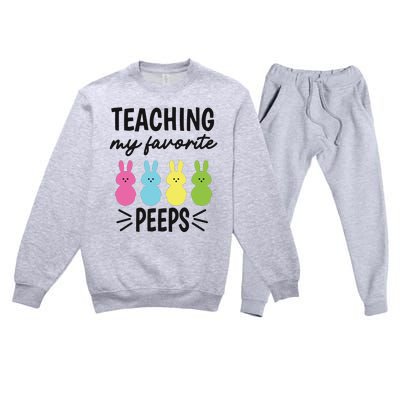 Easter Teacher Teaching My Favorite Peeps Premium Crewneck Sweatsuit Set