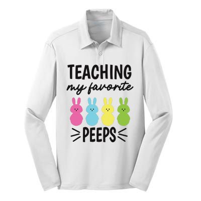 Easter Teacher Teaching My Favorite Peeps Silk Touch Performance Long Sleeve Polo