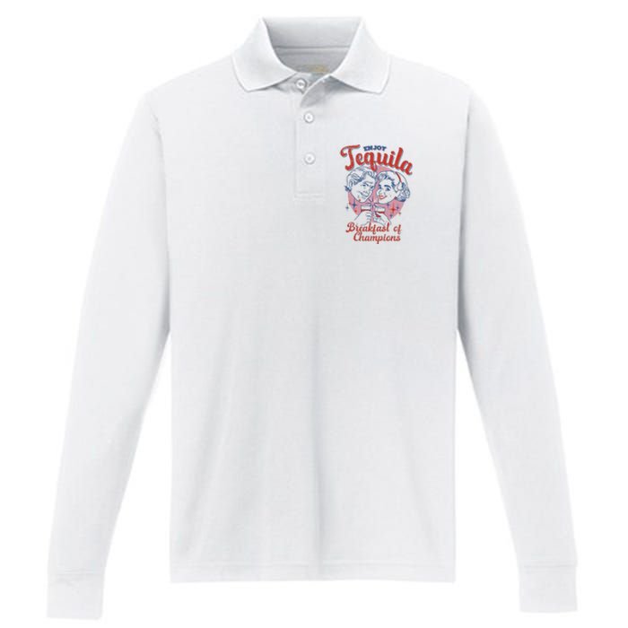 Enjoys Tequila The Breakfasts Of Championss Performance Long Sleeve Polo