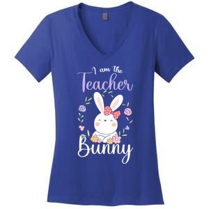 Easter Teachers Teacher Easter Day I'm The Teacher Bunny Cute Gift Women's V-Neck T-Shirt