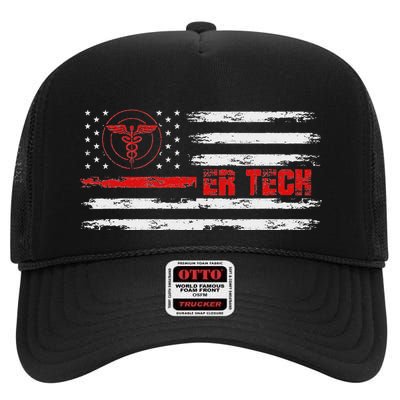Er Tech Us Flag Emergency Room Technologists Er Technicians High Crown Mesh Back Trucker Hat