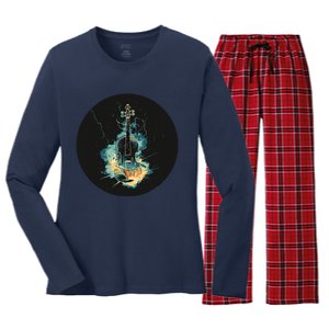 Electric Thunder Violin For Bold Sounds And Violins Lovers Women's Long Sleeve Flannel Pajama Set 