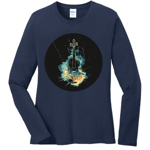 Electric Thunder Violin For Bold Sounds And Violins Lovers Ladies Long Sleeve Shirt