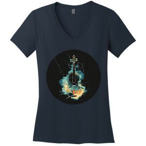 Electric Thunder Violin For Bold Sounds And Violins Lovers Women's V-Neck T-Shirt