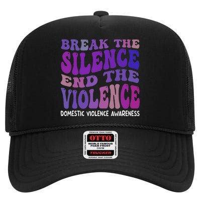 End The Violence Domestic Violence Awareness Groovy High Crown Mesh Back Trucker Hat