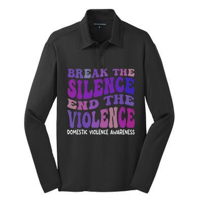 End The Violence Domestic Violence Awareness Groovy Silk Touch Performance Long Sleeve Polo