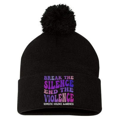 End The Violence Domestic Violence Awareness Groovy Pom Pom 12in Knit Beanie