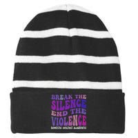 End The Violence Domestic Violence Awareness Groovy Striped Beanie with Solid Band