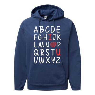 English Teacher Valentines Alphabet Abc I Love You Gift Performance Fleece Hoodie