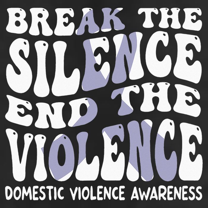 End The Violence Domestic Violence Awareness Groovy 7 Panel Mesh Trucker Snapback Hat
