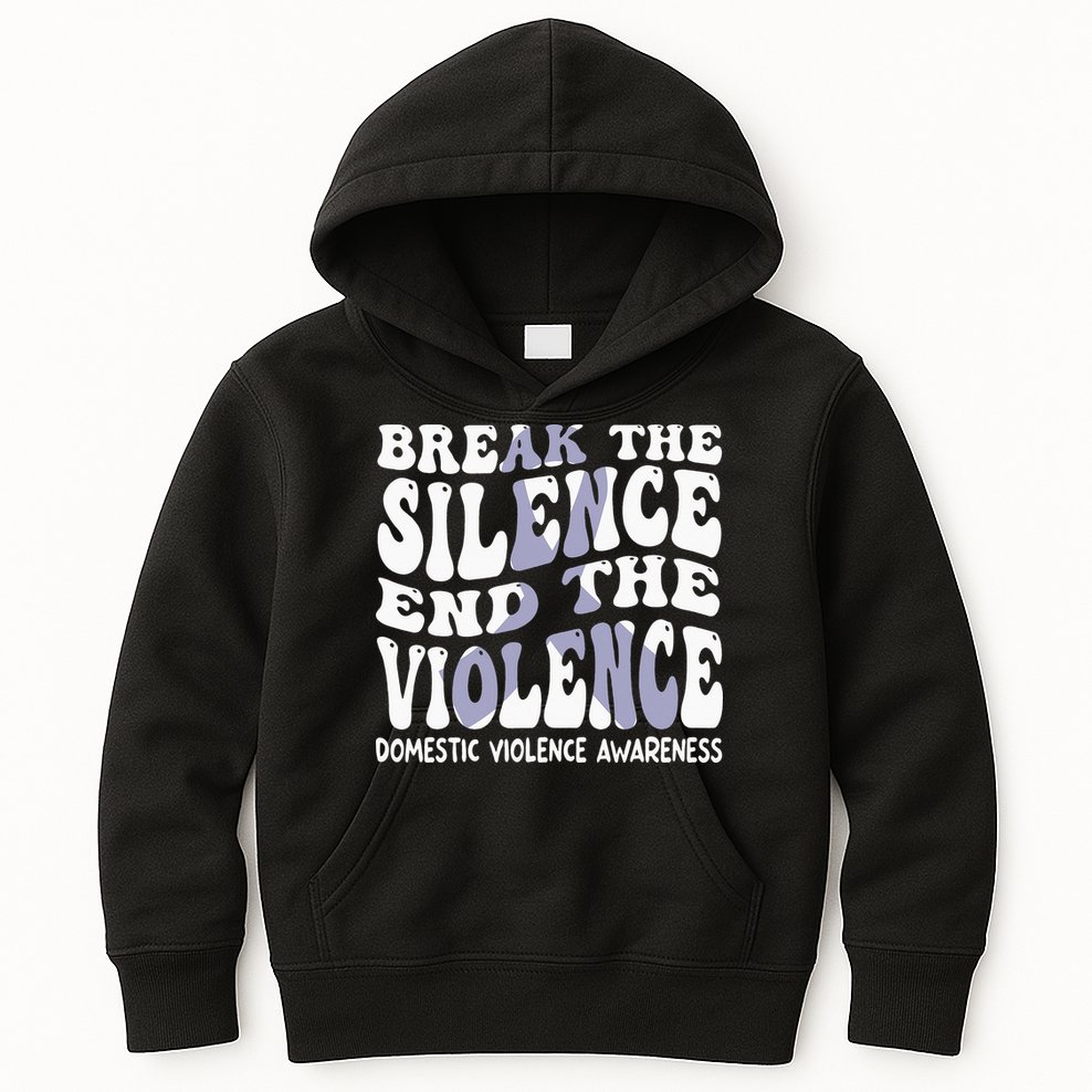 End The Violence Domestic Violence Awareness Groovy Kids Hoodie