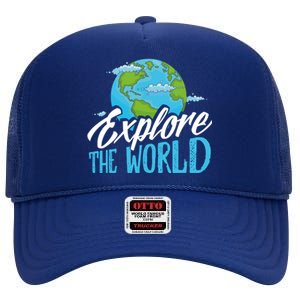 Explore The World Bucket List Goals 7 Continents Exploration Gift High Crown Mesh Back Trucker Hat