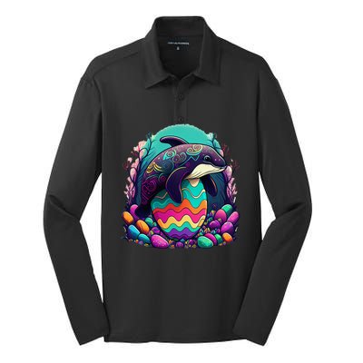 Easter tops with adorable Orca Art and egg Silk Touch Performance Long Sleeve Polo