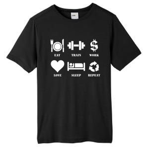 Eat Train Work Love Sleep Repeat Gift Motivational Gym Gift Tall Fusion ChromaSoft Performance T-Shirt