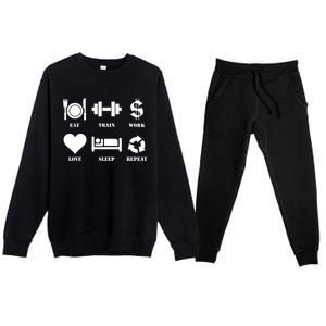 Eat Train Work Love Sleep Repeat Gift Motivational Gym Gift Premium Crewneck Sweatsuit Set