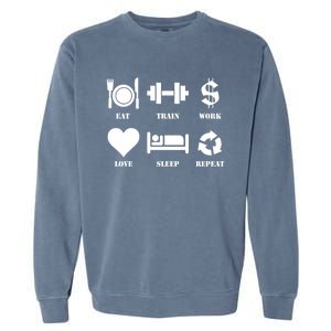 Eat Train Work Love Sleep Repeat Gift Motivational Gym Gift Garment-Dyed Sweatshirt