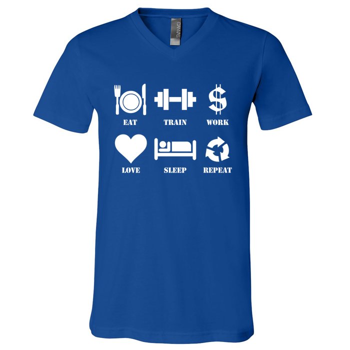 Eat Train Work Love Sleep Repeat Gift Motivational Gym Gift V-Neck T-Shirt