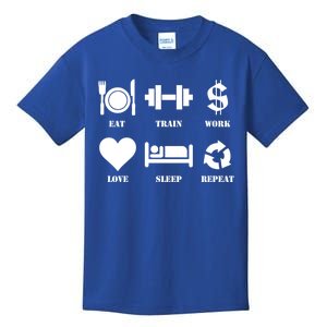 Eat Train Work Love Sleep Repeat Gift Motivational Gym Gift Kids T-Shirt