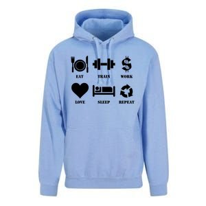 Eat Train Work Love Sleep Repeat Gift Motivational Gym Gift Unisex Surf Hoodie