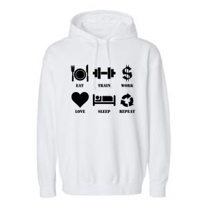 Eat Train Work Love Sleep Repeat Gift Motivational Gym Gift Garment-Dyed Fleece Hoodie