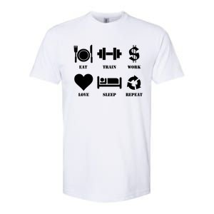 Eat Train Work Love Sleep Repeat Gift Motivational Gym Gift Softstyle CVC T-Shirt