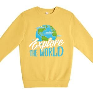 Explore The World Bucket List Goals 7 Continents Exploration Gift Premium Crewneck Sweatshirt