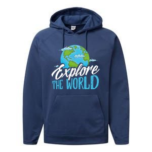 Explore The World Bucket List Goals 7 Continents Exploration Gift Performance Fleece Hoodie