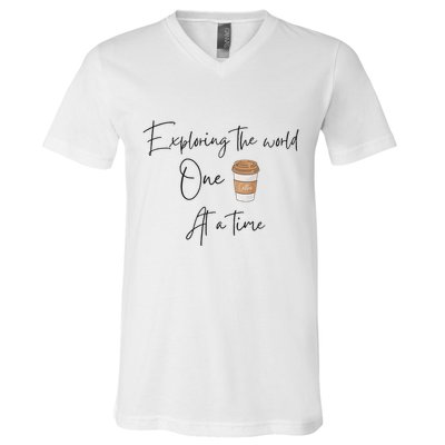 Exploring The World One Coffee At A Time For Travel Lovers V-Neck T-Shirt