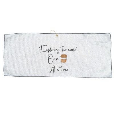 Exploring The World One Coffee At A Time For Travel Lovers Large Microfiber Waffle Golf Towel