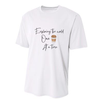 Exploring The World One Coffee At A Time For Travel Lovers Youth Performance Sprint T-Shirt