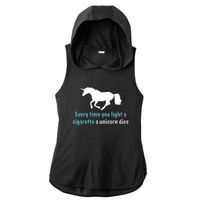 Every Time You Light A Cigarette A Unicorn Dies Ladies PosiCharge Tri-Blend Wicking Draft Hoodie Tank