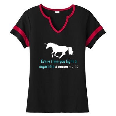 Every Time You Light A Cigarette A Unicorn Dies Ladies Halftime Notch Neck Tee