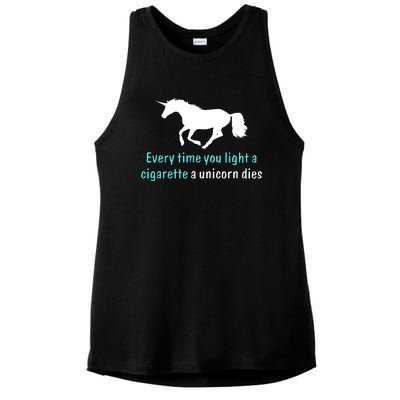 Every Time You Light A Cigarette A Unicorn Dies Ladies PosiCharge Tri-Blend Wicking Tank