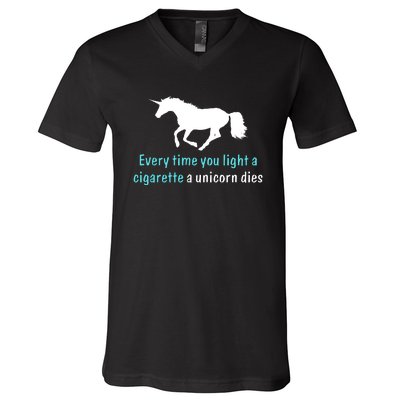 Every Time You Light A Cigarette A Unicorn Dies V-Neck T-Shirt